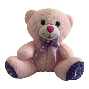 HugFun Pink Purple Heart Plush Soft Bear Stuffed Animal‎ 12" Gift
